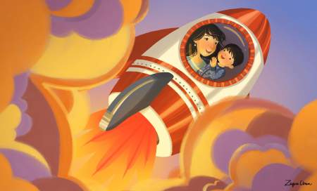 Ziyue's illustration for Rocket-Bye Baby: A Spaceflight Lullaby by Danna Smith. 